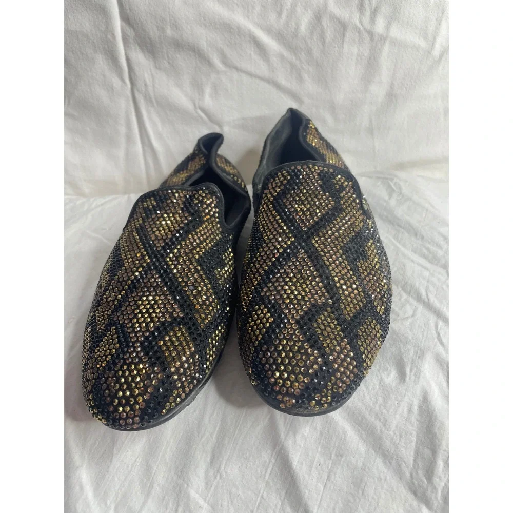 Giuseppe Zanotti Men's Black Gold Crystal Embellished Loafers Size 42
